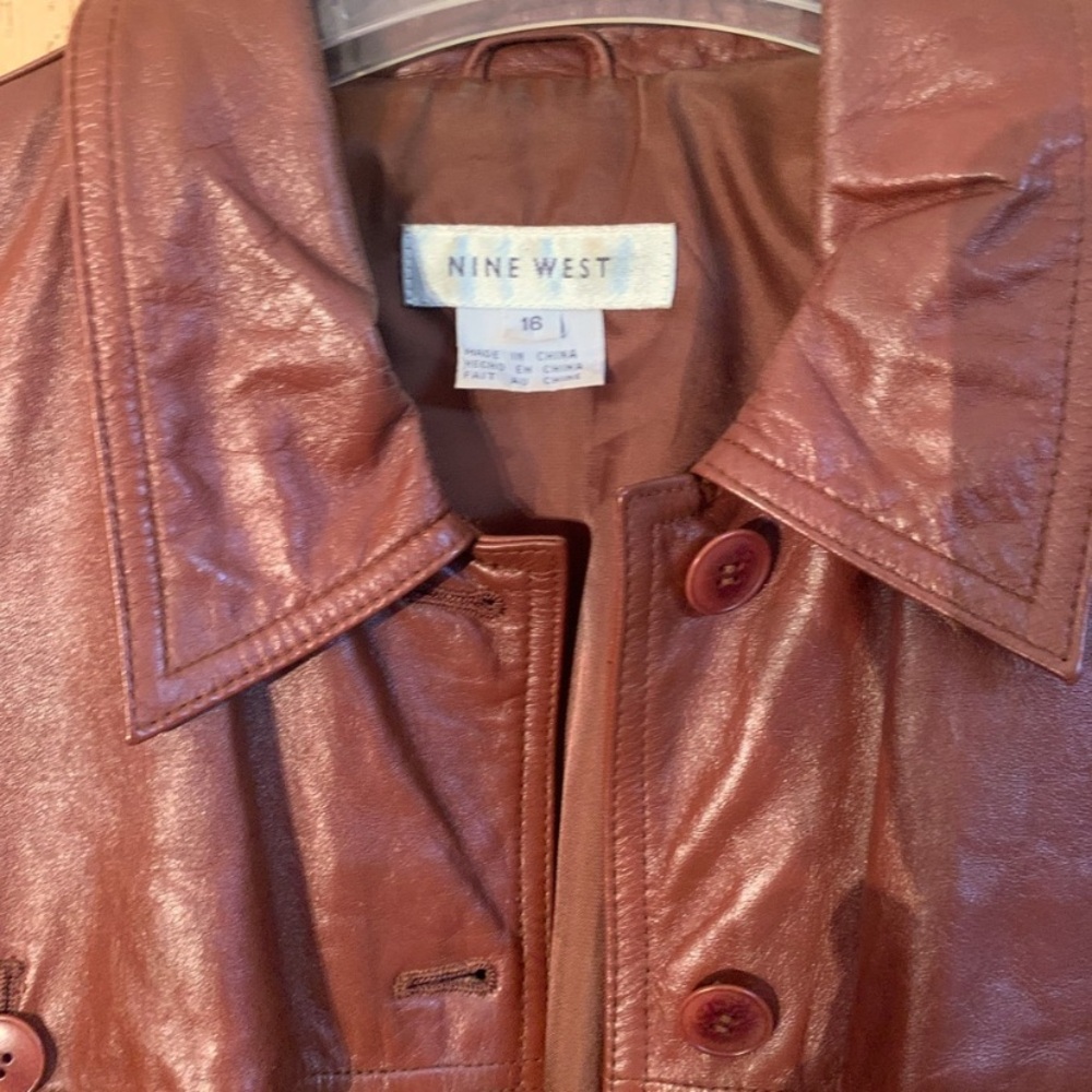 Brownish Burgundy Nine West Leather Jacket Size 16